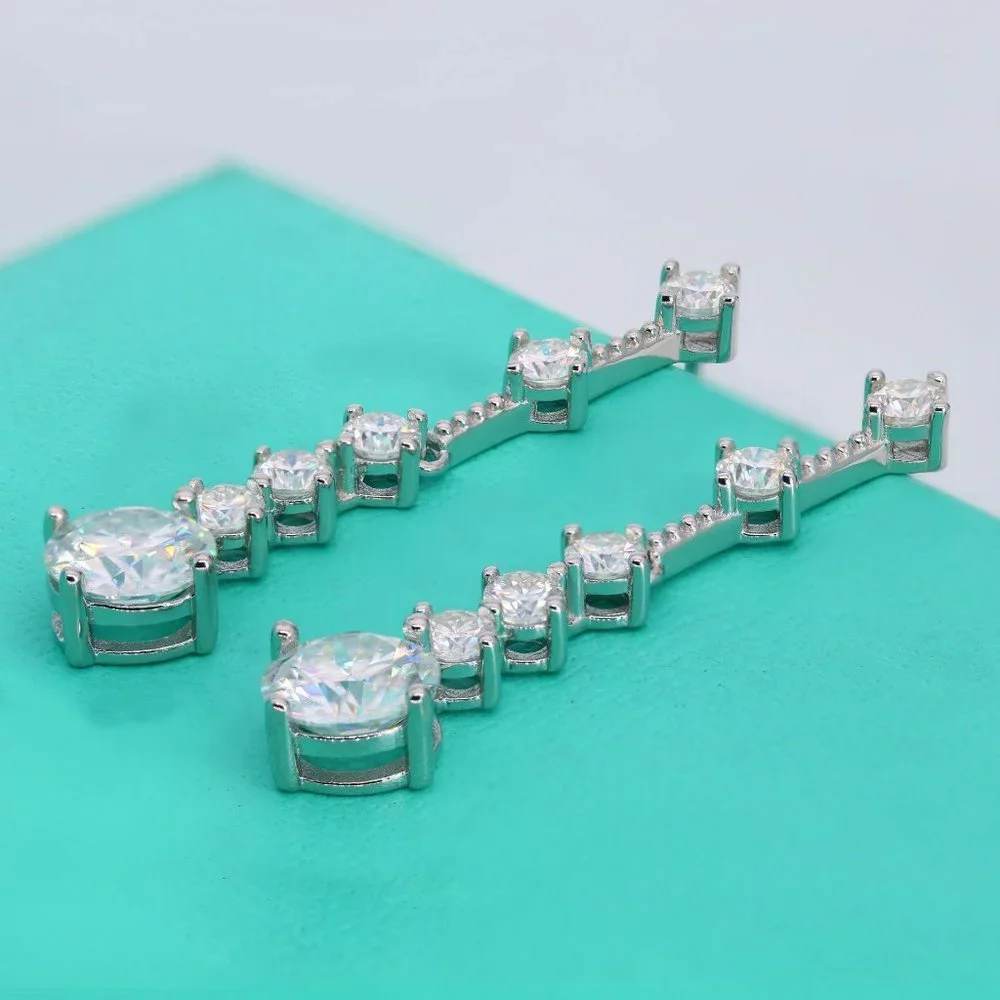 Certified 3ct. t.w. Moissanite Diamond Drop Linear Long Earrings NEW